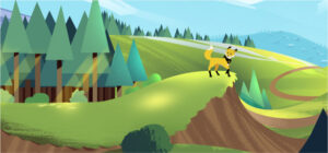 ember the fox in a beautiful landscape