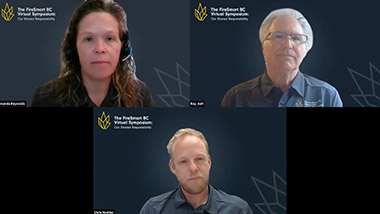 Three individuals participating in a virtual call